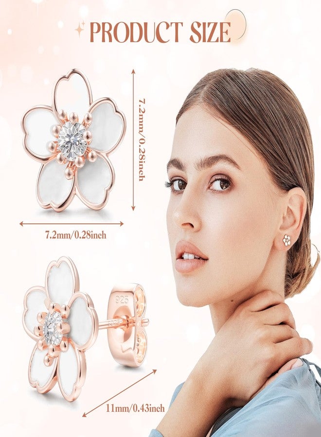 LYCBTC Pink Flower Earring for Women, Cute Plumeria Flower Earrings for Women, Cherry Blossom Daisy Rose Stud Earrings for Women 925 Sterling Silver - Image 2